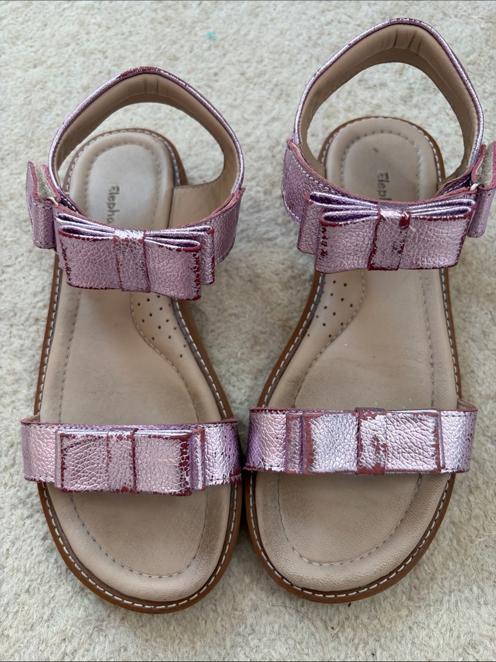 Elephantito Metallic Pink Bow Strap Sandals